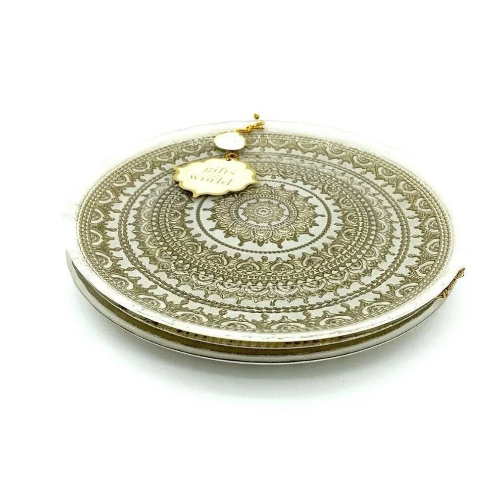 TURKISH GLASS White Entrée Plates Hand Painted Gold Lace Set of 4 NWT Glass